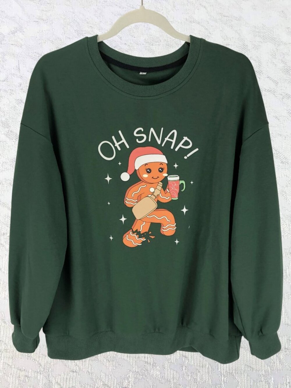 Oh Snap! Gingerbread Christmas Sweatshirt Forest Green Crewneck Size L
